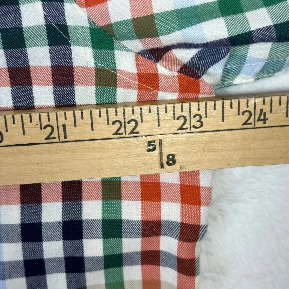 IZOD Button Down Shirt Mens Large Orange Blue Plaid Long Sleeve Cotton Blend‎